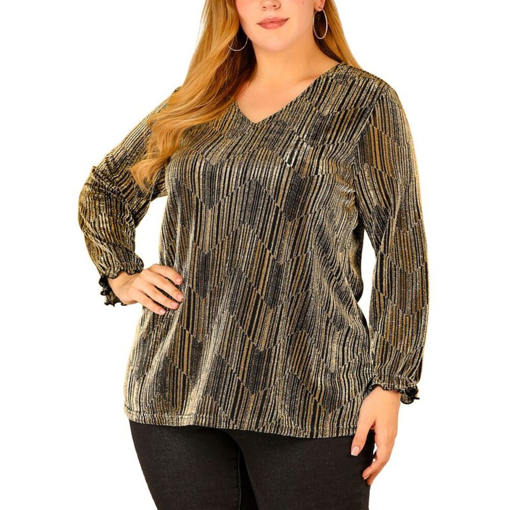 Plus Size Top Metallic Party Disco Sparkle Sequin Tops Gold